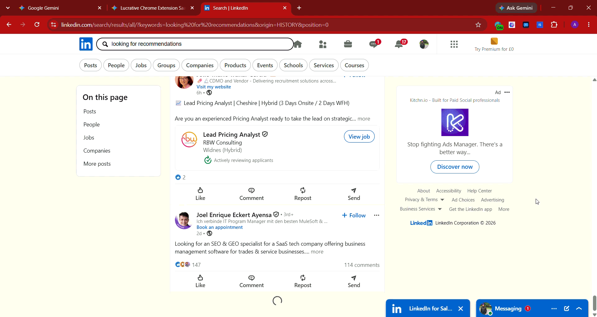 Intent Spotter demonstrating lead extraction and AI email drafting on LinkedIn